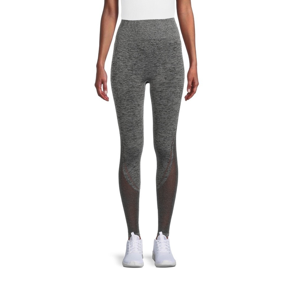 Avia Womens Grey Seamless Contour Leggings Compression Mesh‎ Workout Gym Pants L